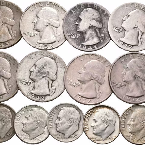 Soubor mincí - 1/4 Dollar 1934, 1937, 1937 D, 1941, 1942, 1945
