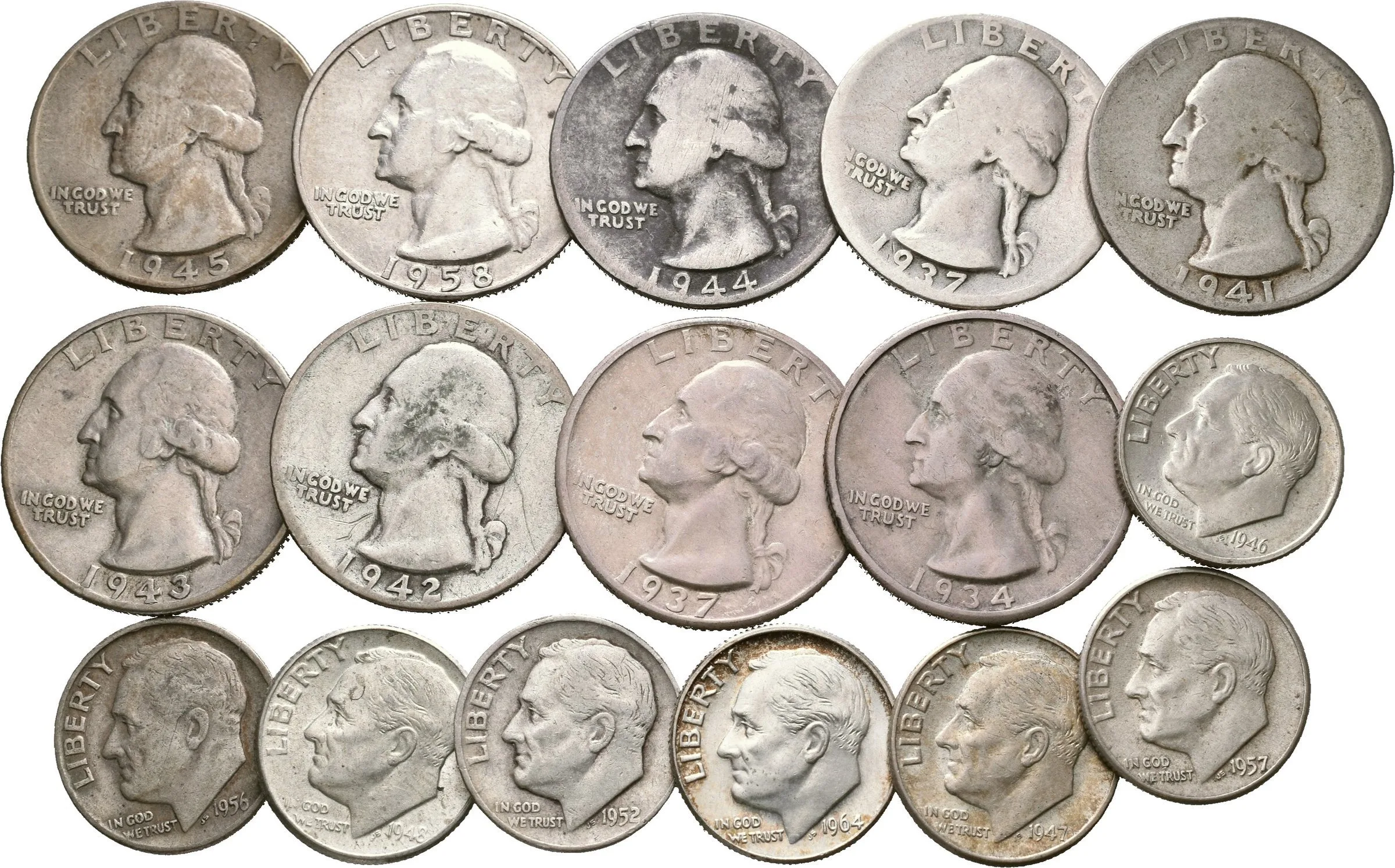 Soubor mincí - 1/4 Dollar 1934, 1937, 1937 D, 1941, 1942, 1945 — 1