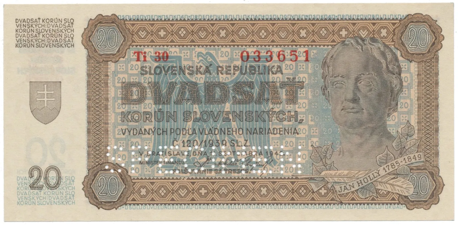20 Koruna 1942, série Ti 30, Hej.53a2.S2