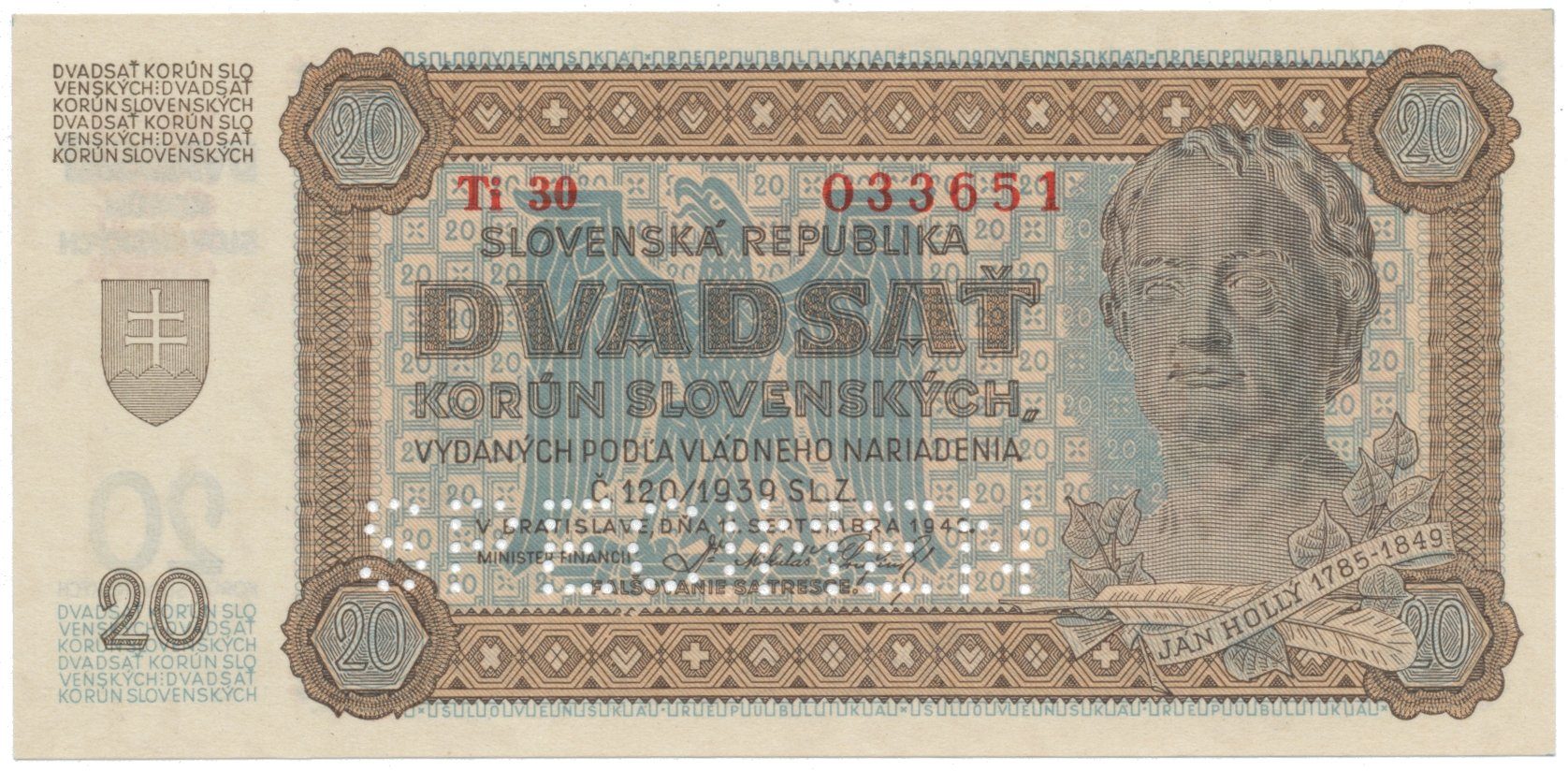 20 Koruna 1942, série Ti 30, Hej.53a2.S2