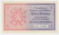 Protektorát Čechy a Morava, 1 Koruna b.d. (1940), tisk Haase, série H, perf. 1x SPECIMEN z rubu, Hej.30b.S4