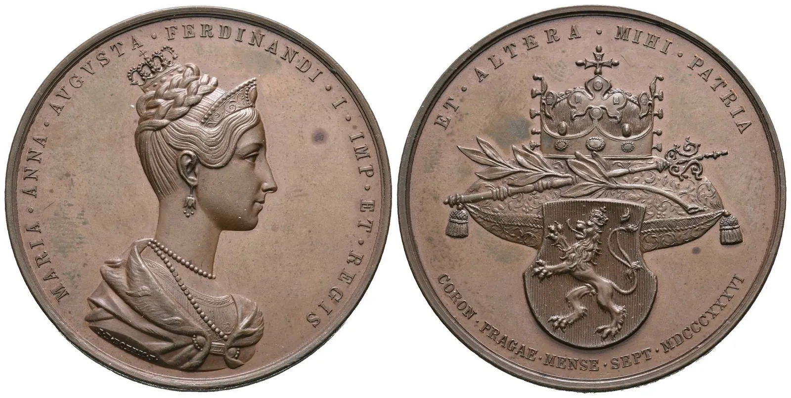 AE Medaile 1836 (J. D. Boehm) - Ke korunovaci Marie Anny na českou královnu 12. 9. 1836 — 1