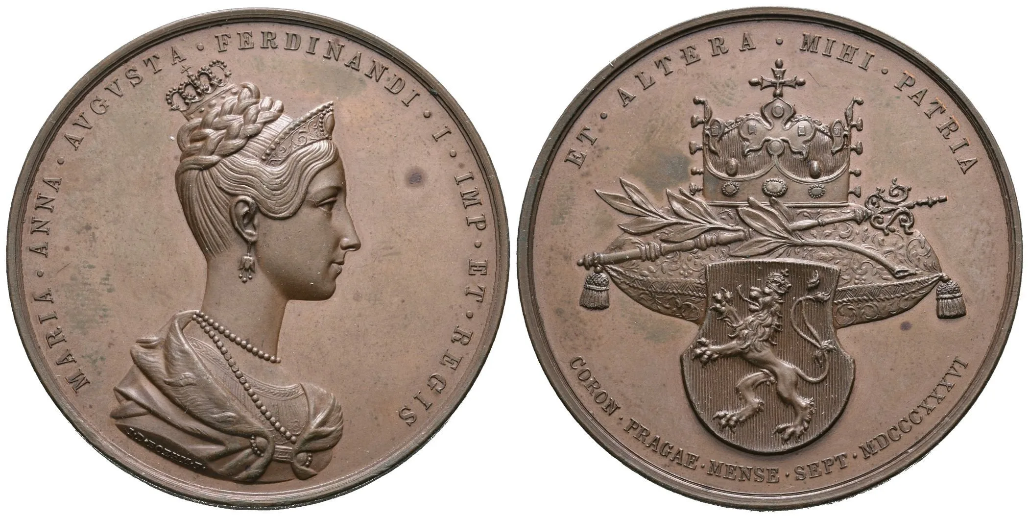 AE Medaile 1836 (J. D. Boehm) - Ke korunovaci Marie Anny na českou královnu 12. 9. 1836 — 1