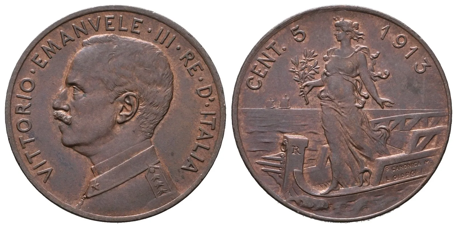 Itálie, 5 Centesimi 1913 R