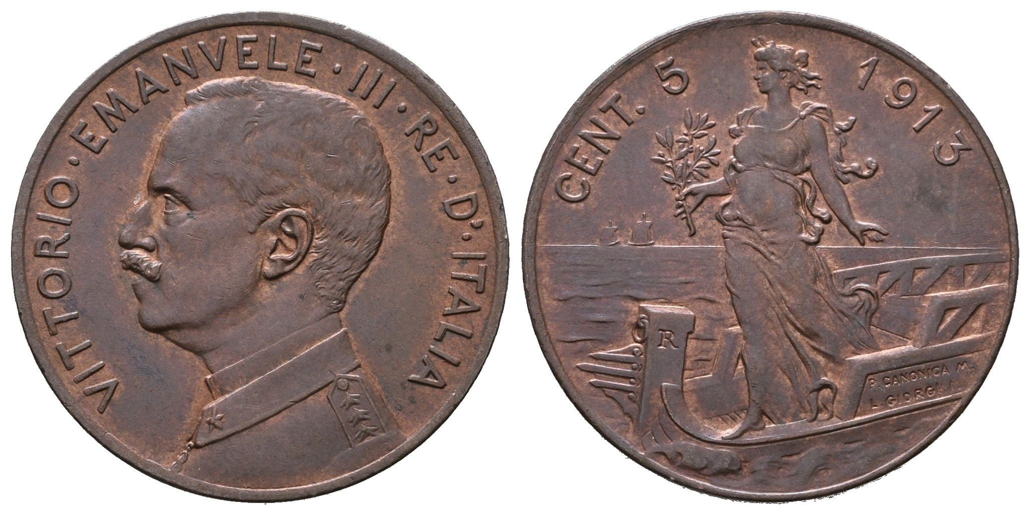 Itálie, 5 Centesimi 1913 R