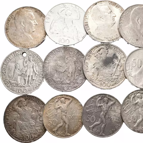 100 Kčs 1948 - 30. výročí ČSR, UK (2x), 100 Kč 1949 - Hornická práva (2x), 100 Kčs 1951 -