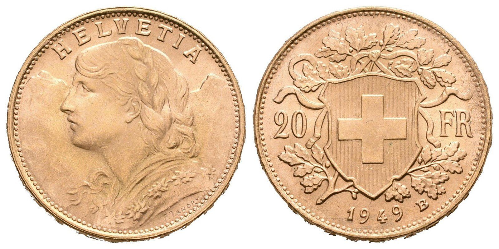 Švýcarsko, 20 Frank 1935 L-B
