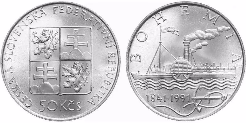 50 Kčs 1991 - Parník Bohemia