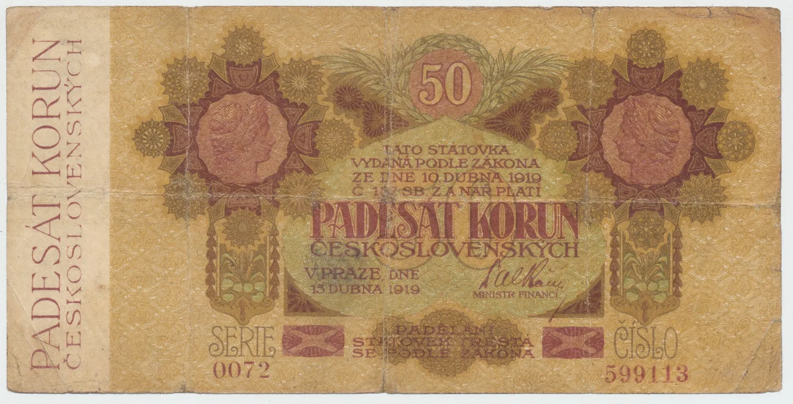 Československo, 50 Koruna 1919, poslední série 0072, Hej.11b