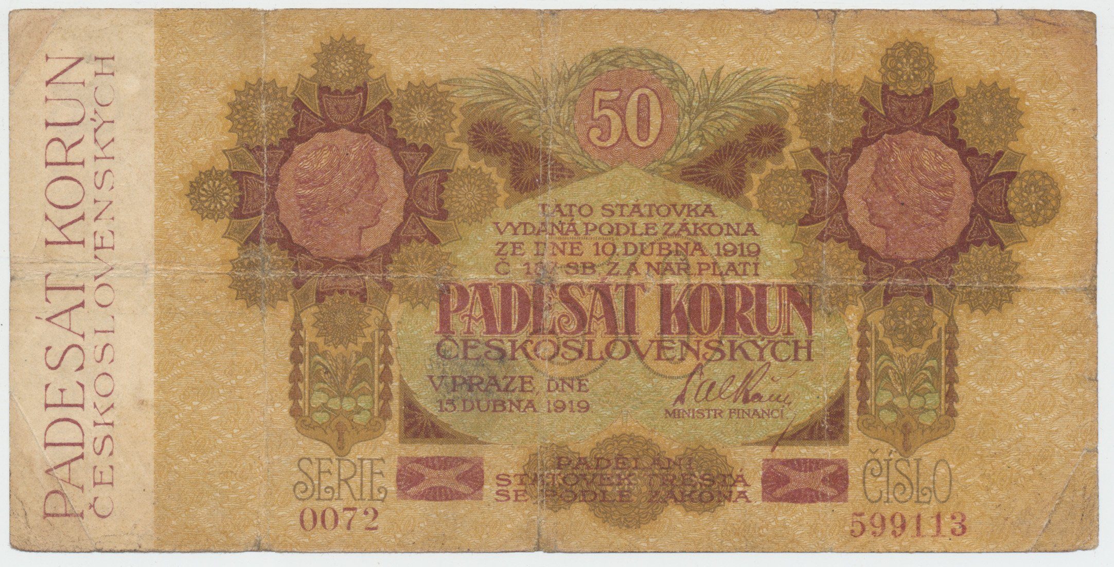 Československo, 50 Koruna 1919, poslední série 0072, Hej.11b