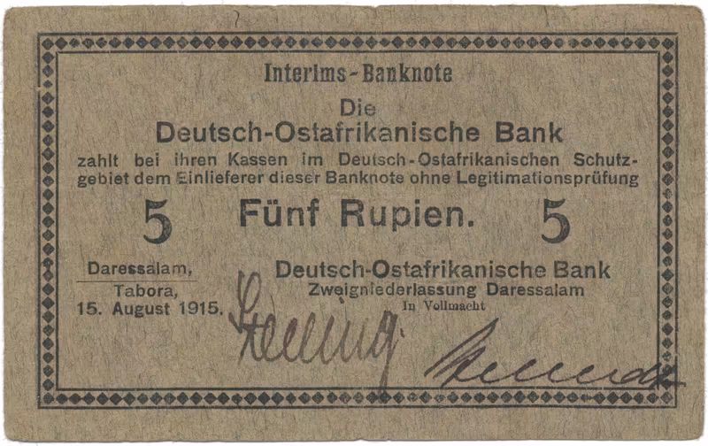 Německá Východní Afrika, 5 Rupien 15. 8. 1915, série B, R.910g