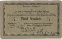 Německá Východní Afrika, 5 Rupien 15. 8. 1915, série B, R.910g