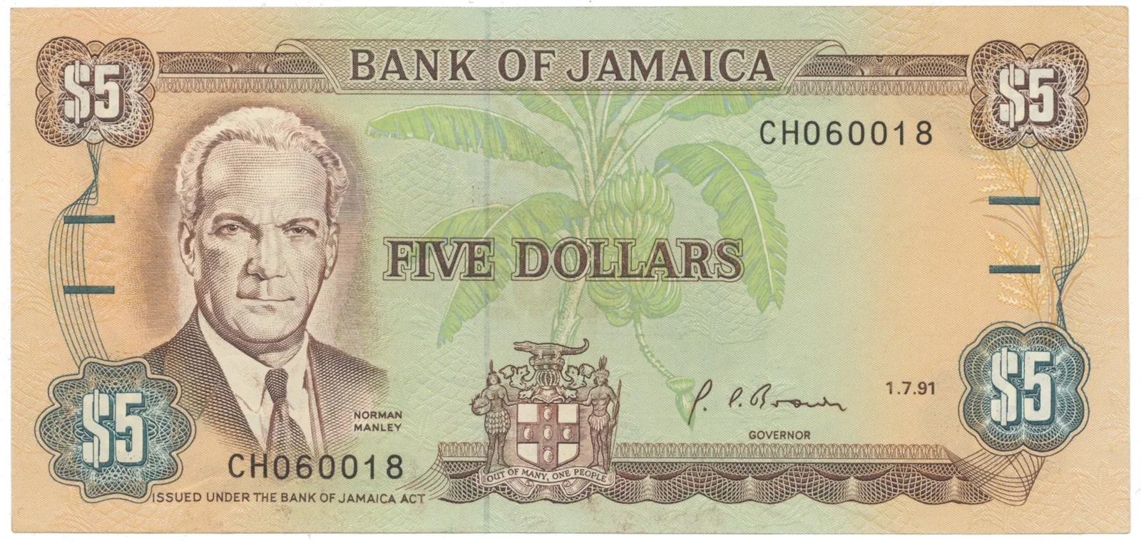 Jamajka, 5 Dollars 1991-1992, P.70d
