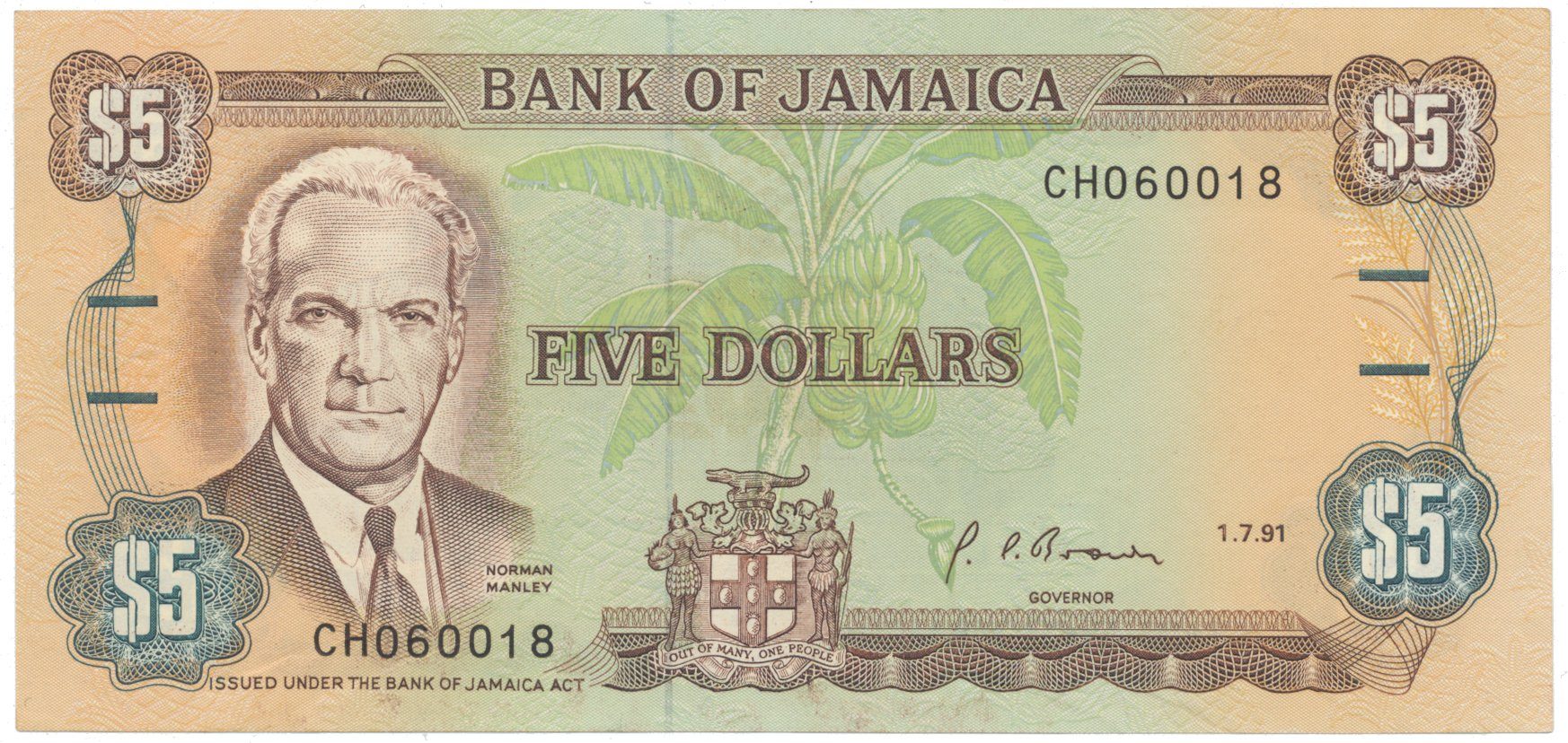 Jamajka, 5 Dollars 1991-1992, P.70d