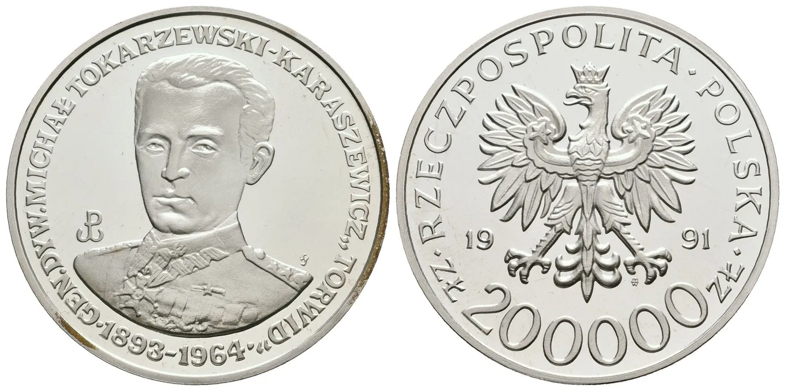 200 000 Zlotých 1991, KM.Y252, PROOF, kapsle — 1