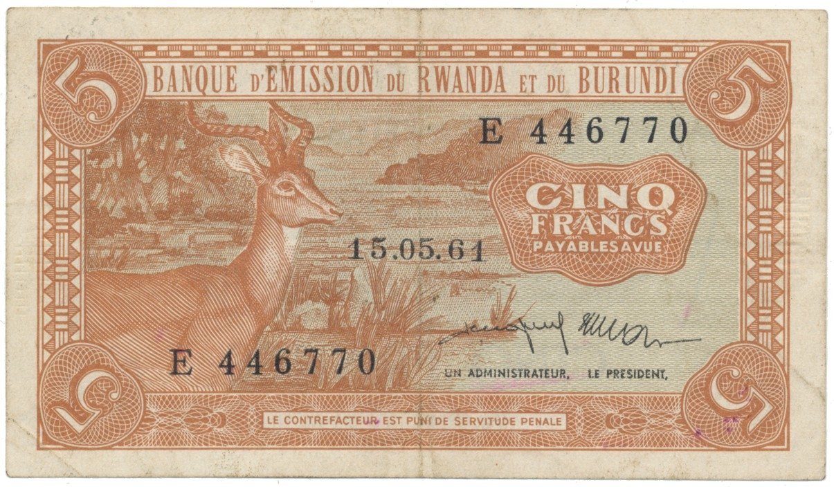 Rwanda-Burundi, 5 Francs 1961, P.1a