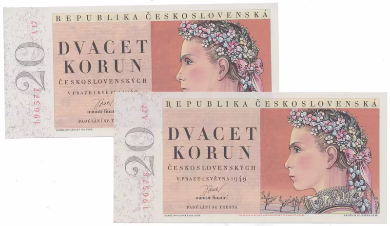 20 Koruna 1949, I. vydání, Hej.84a, 2 ks