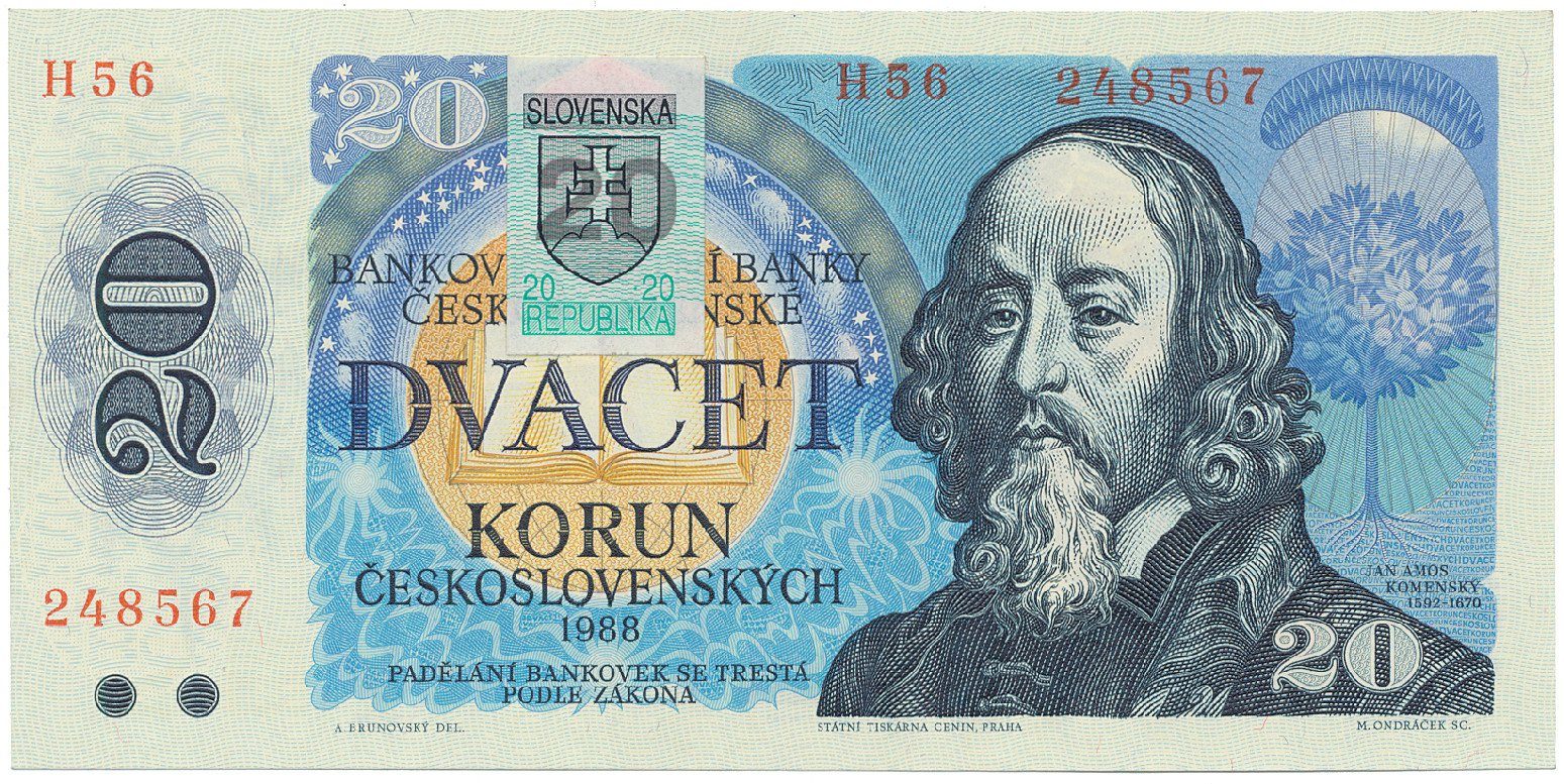 20 Koruna / 1988, kolkovaná 1993, série H, Hej.SK001aH