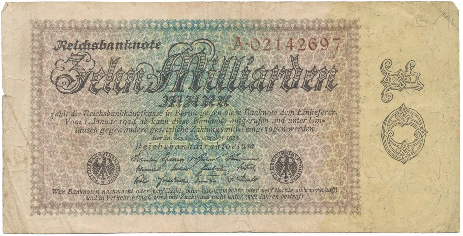 Německo, 10 Milliarden Mark 1923, Ro.113a