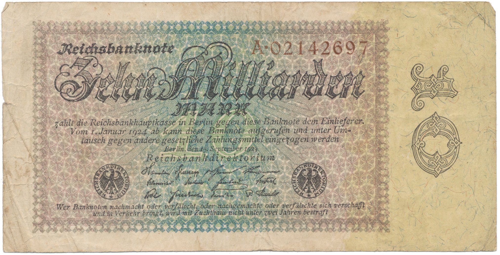Německo, 10 Milliarden Mark 1923, Ro.113a