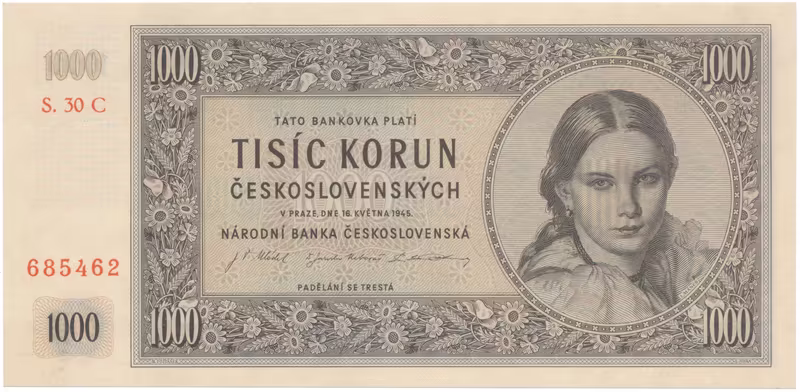1000 Koruna 1945, II. vydání, série C, Hej.79a