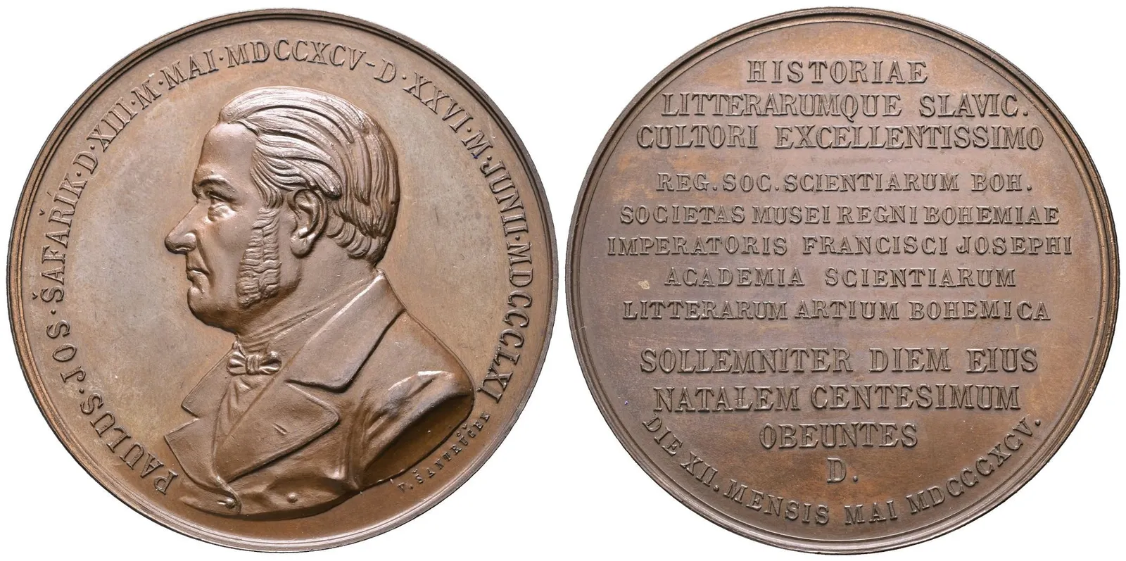 AE Medaile 1895 - K 100. výročí narození Pavla Josefa Šafaříka. Poprsí zleva, opis / — 1