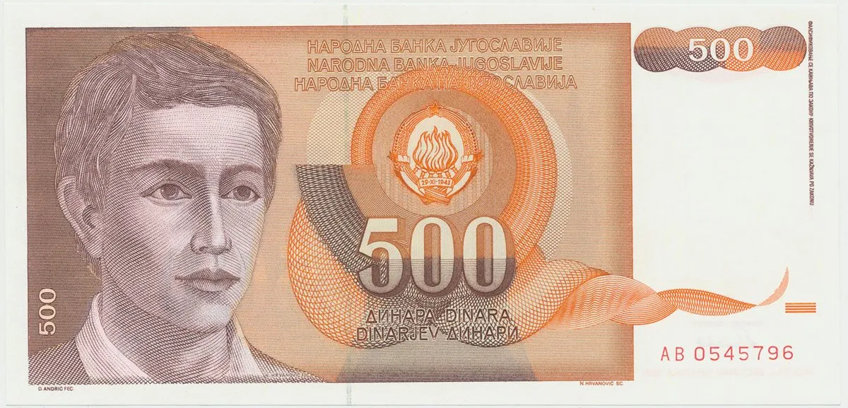 Jugoslávie, 500 Dinara 1991, P.109