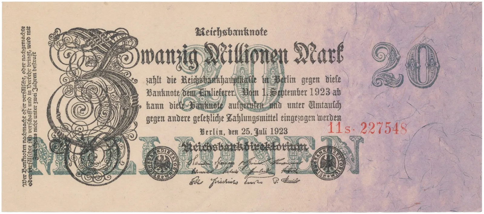 Německo, 20 Millionen Mark 1923, Ro.96b