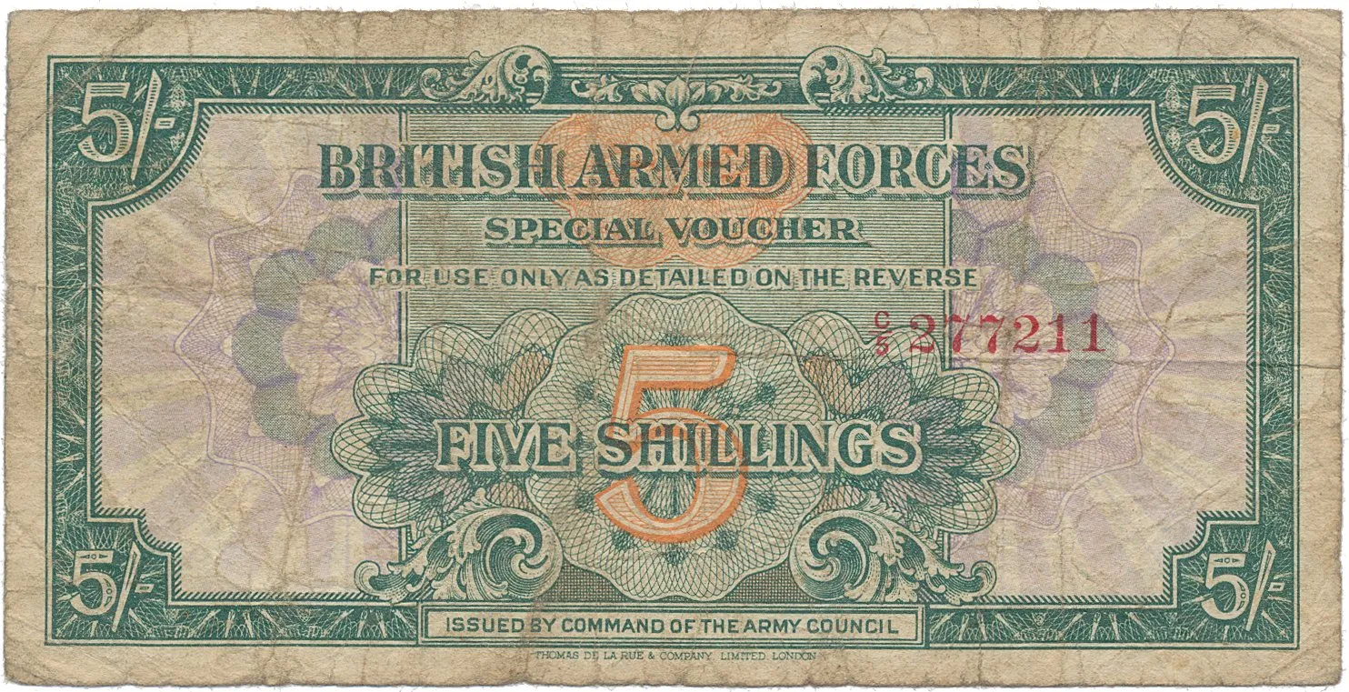 Velká Británie, 5 Shillings (1946), BAF - vojenské vydání, P.M13a