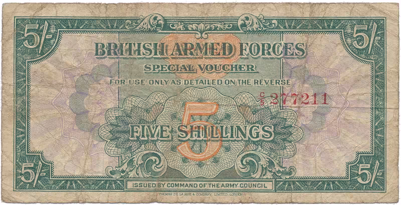 Velká Británie, 5 Shillings (1946), BAF - vojenské vydání, P.M13a