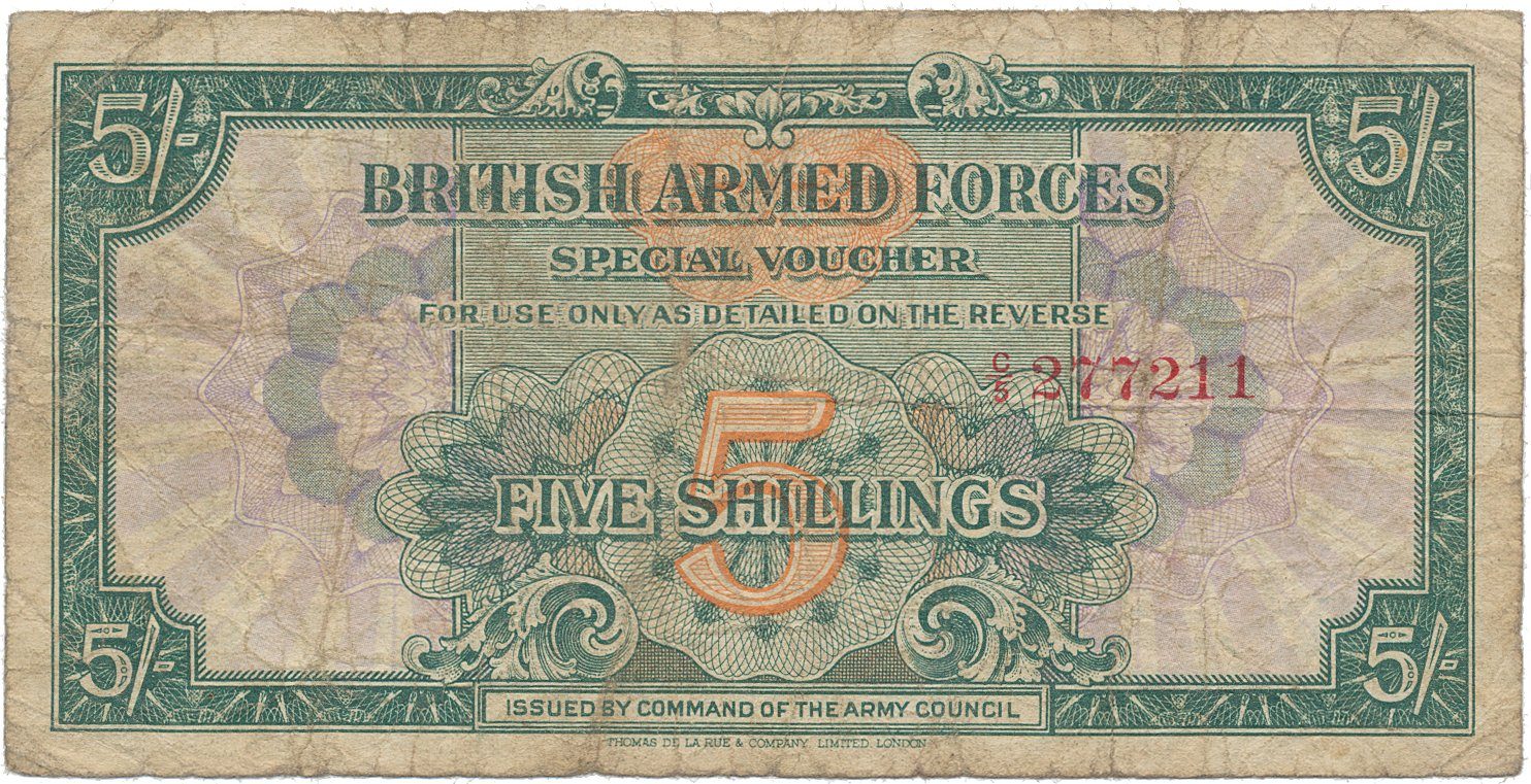 Velká Británie, 5 Shillings (1946), BAF - vojenské vydání, P.M13a