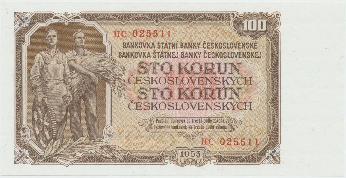 Československo, 100 Koruna 1953, tisk Praha, série HC, Hej.95b