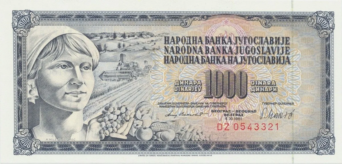 Jugoslávie, 1000 Dinara 1981, P.92d