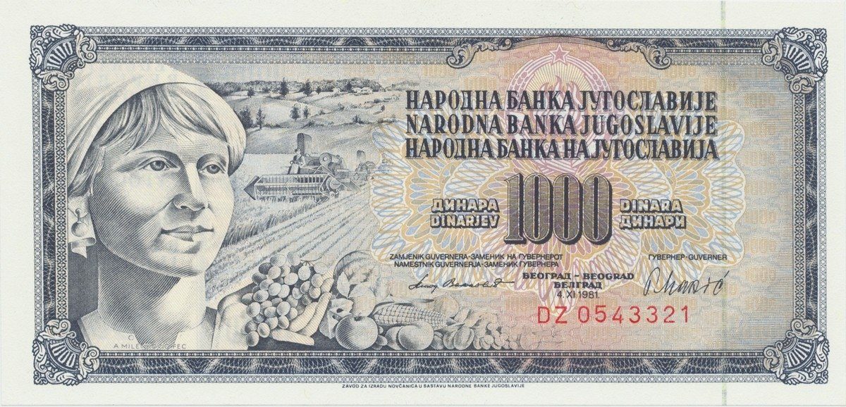 Jugoslávie, 1000 Dinara 1981, P.92d
