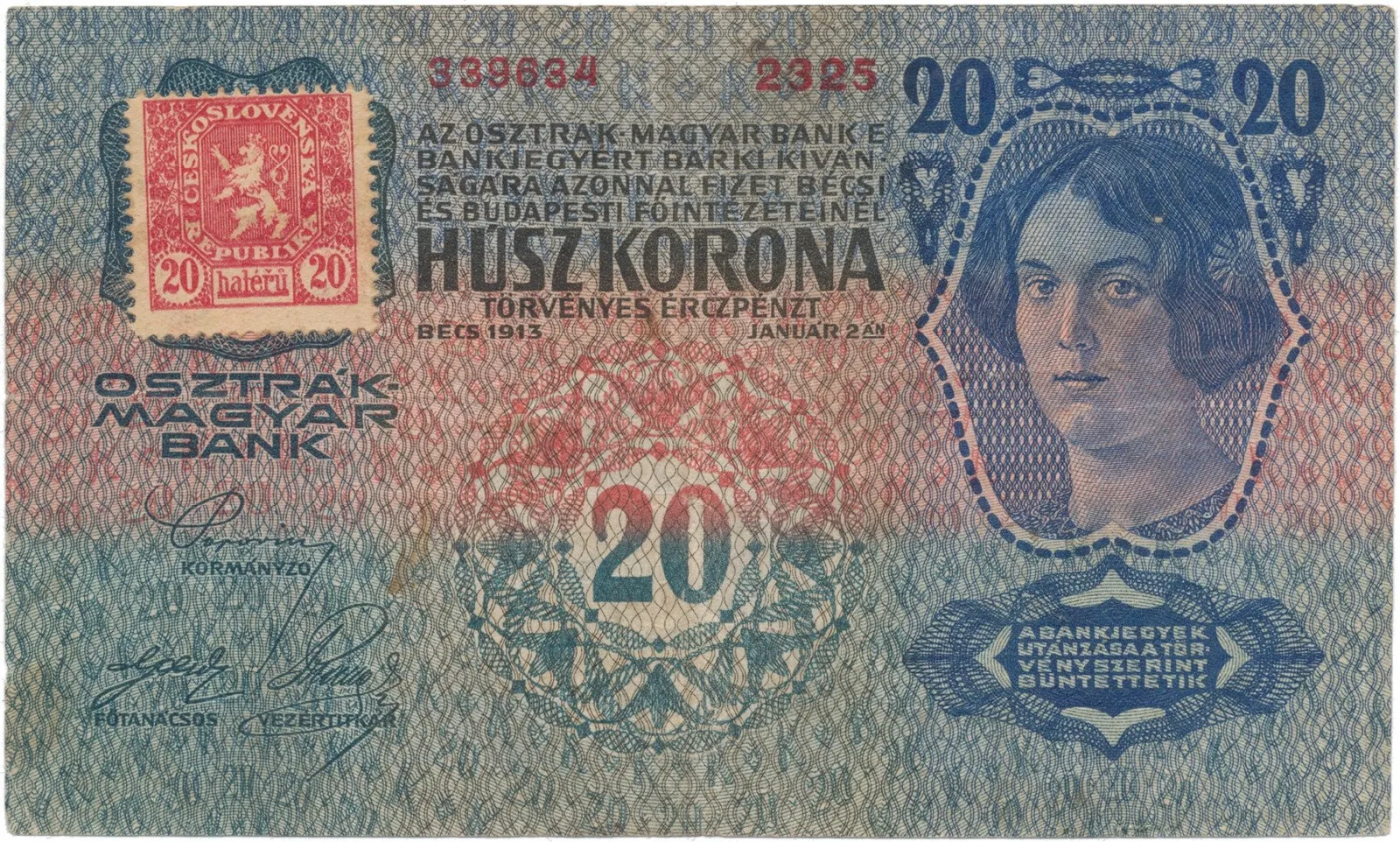 20 Koruna 1913 (1919), I. vydání, Hej.2