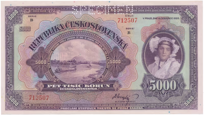 5000 Koruna 1920, série B, SPECIMEN, Hej.17b.S1