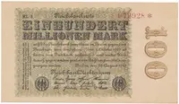 Německo, 100 Millionen Mark 1923, Hakensterne, Ro.106l