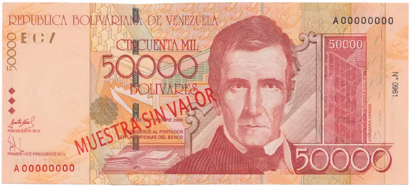 Venezuela, 50.000 Bolivares 2005, anulát - MUESTRA SIN VALOR, P.87bs