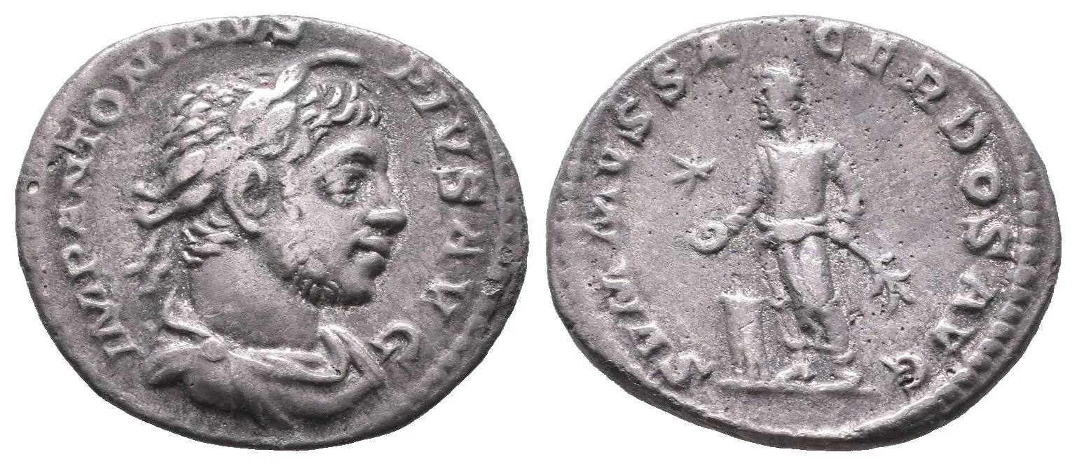 Denár, Rv: SVMMVS SACERDOS AVG, stojící Elagabalus zprava — 1