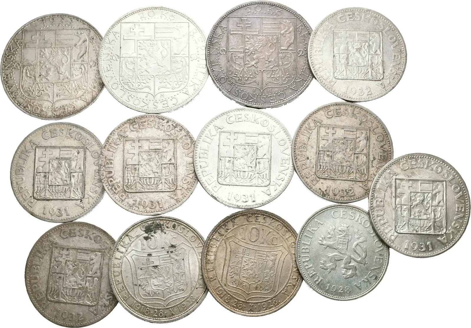 20 Koruna 1937 - Masaryk (2x), 1933, 10 Kč 1928 - Masaryk (2x), — 1