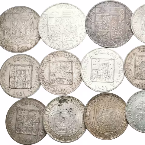 20 Koruna 1937 - Masaryk (2x), 1933, 10 Kč 1928 - Masaryk (2x),