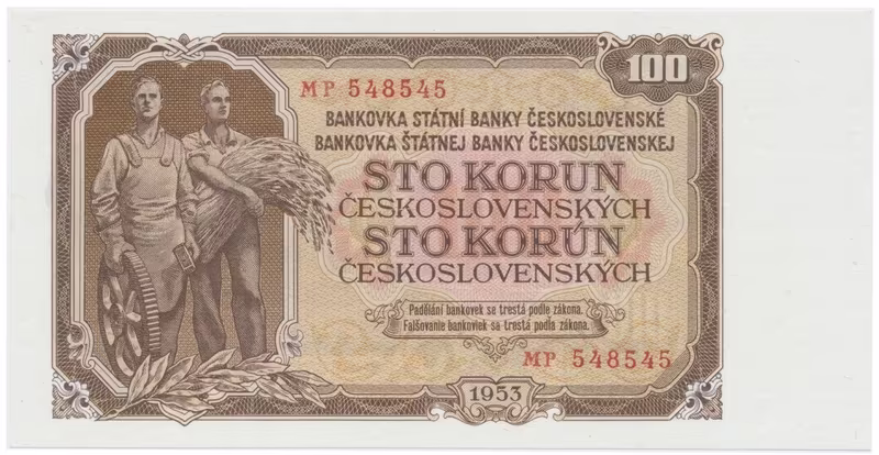 Československo, 100 Koruna 1953, tisk Praha, série MP, Hej.95b