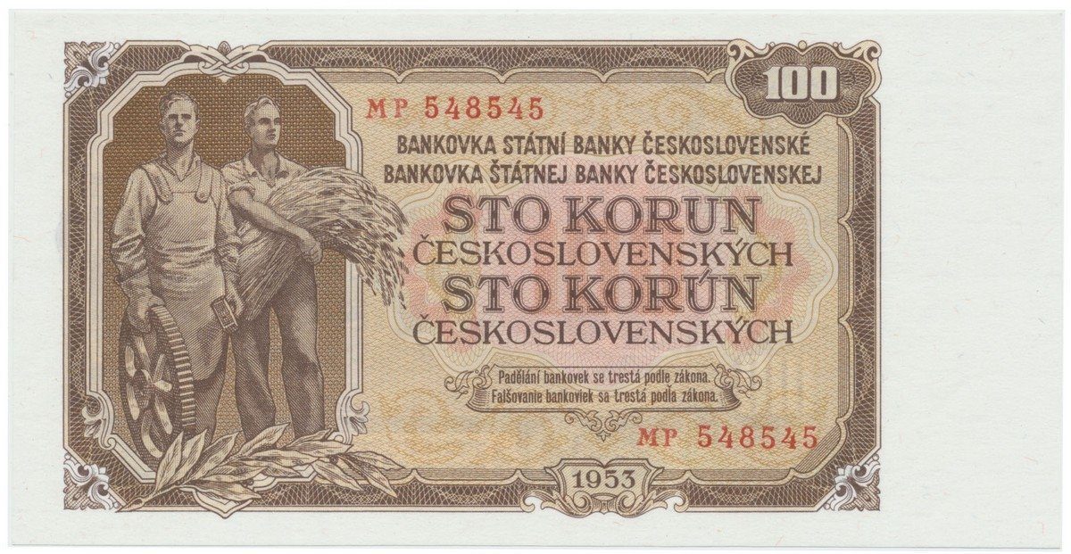 Československo, 100 Koruna 1953, tisk Praha, série MP, Hej.95b