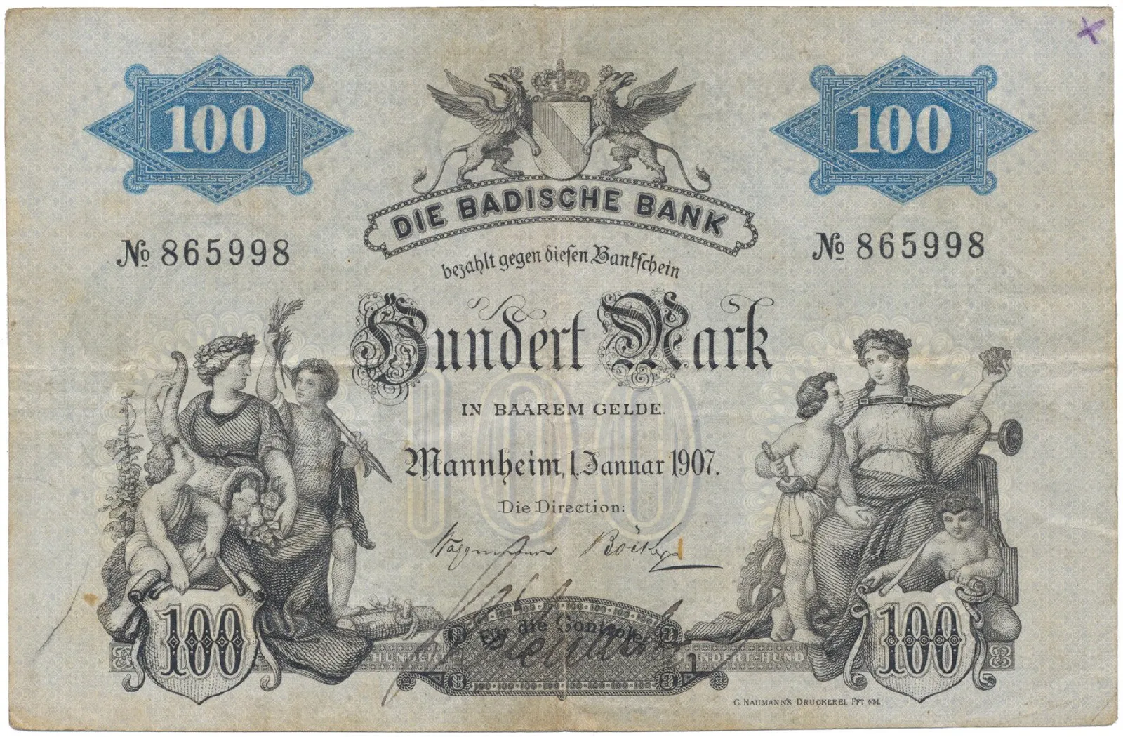 Německo, Baden, 100 Mark 1907, Ros.BAD5b