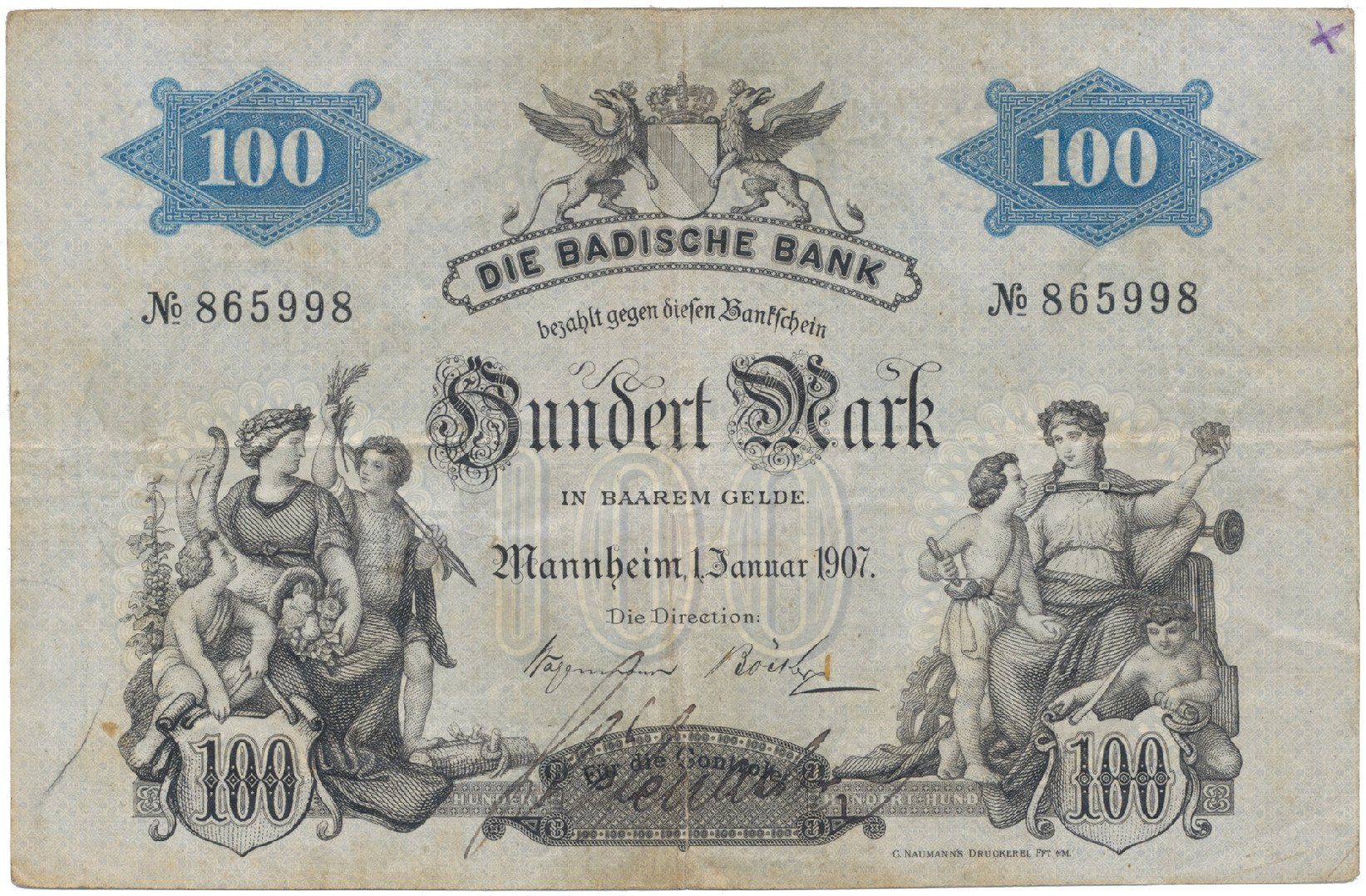 Německo, Baden, 100 Mark 1907, Ros.BAD5b