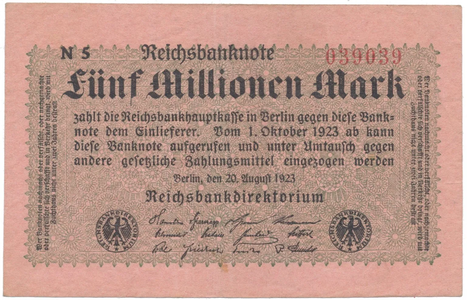 Německo, 5 Millionen Mark 1923, Ro.104c
