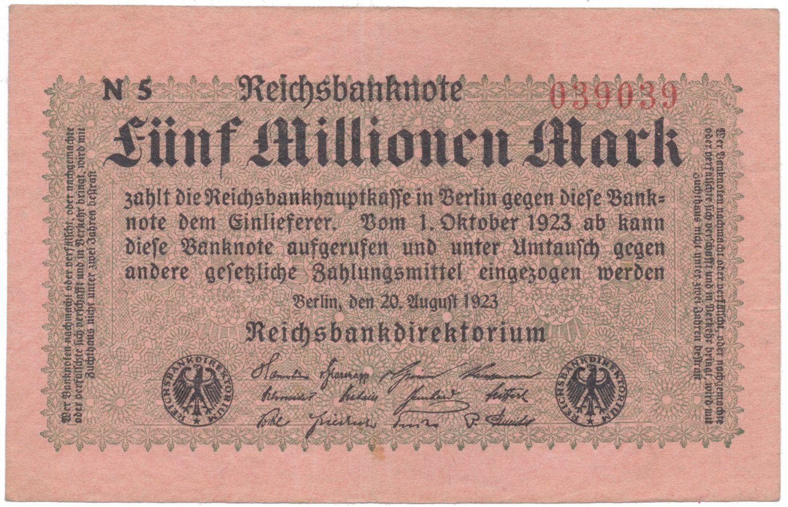 Německo, 5 Millionen Mark 1923, Ro.104c