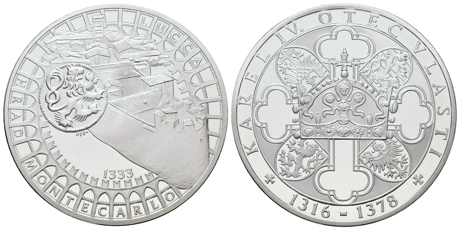 Stříbrná investiční medaile - Hrad Monte Carlo u Luccy - Ag 24,5 g - 999/1000 + Certifikát
