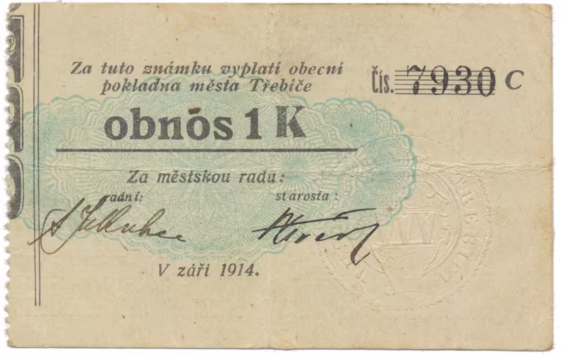 Třebíč - město, 1 K září 1914, slabší K, HH.223.5.10o2