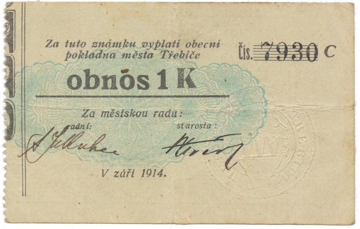 Třebíč - město, 1 K září 1914, slabší K, HH.223.5.10o2